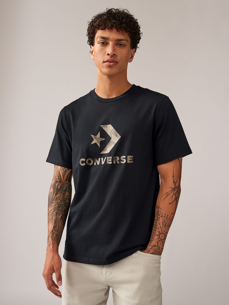 Converse Black Stitch Camo 100% Cotton T-Shirt - Image 1 of 4