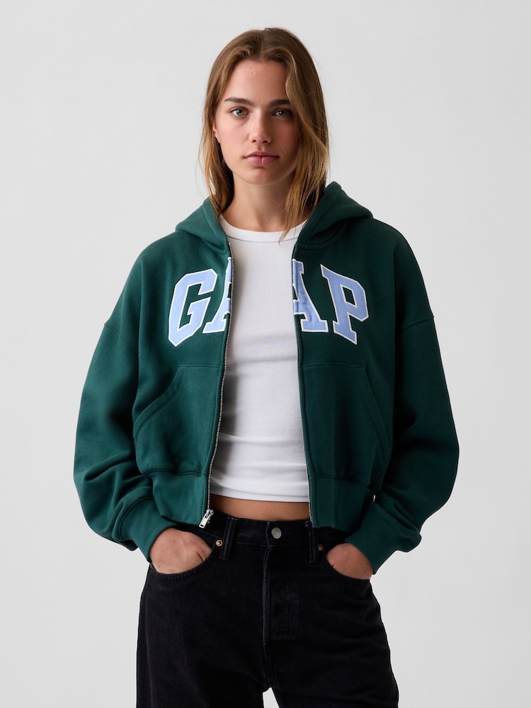 Gap Green Vintage Soft Oversized Logo Zip-Up Hoodie - Image 1 of 4