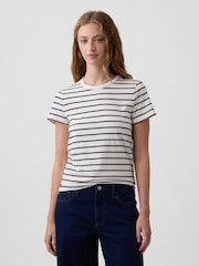 Gap White/Black Stripe Favourite Crew Neck T-Shirt - Image 1 of 5