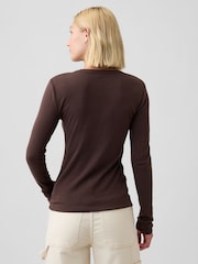 Gap Brown Modern Ribbed Long Sleeve T-Shirt - Image 2 of 5