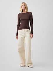 Gap Brown Modern Ribbed Long Sleeve T-Shirt - Image 3 of 5