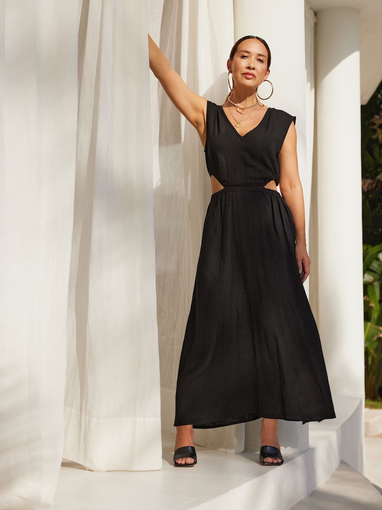 Myleene Klass Linen Cut Out Black Dress - Image 1 of 8
