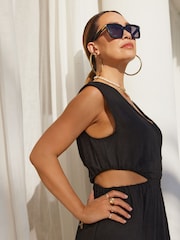 Myleene Klass Linen Cut Out Black Dress - Image 4 of 8