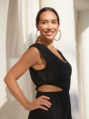 Myleene Klass Linen Cut Out Black Dress - Image 5 of 8