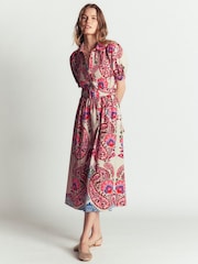 Boden Pink Belted Cotton Midi Dress - Image 1 of 5
