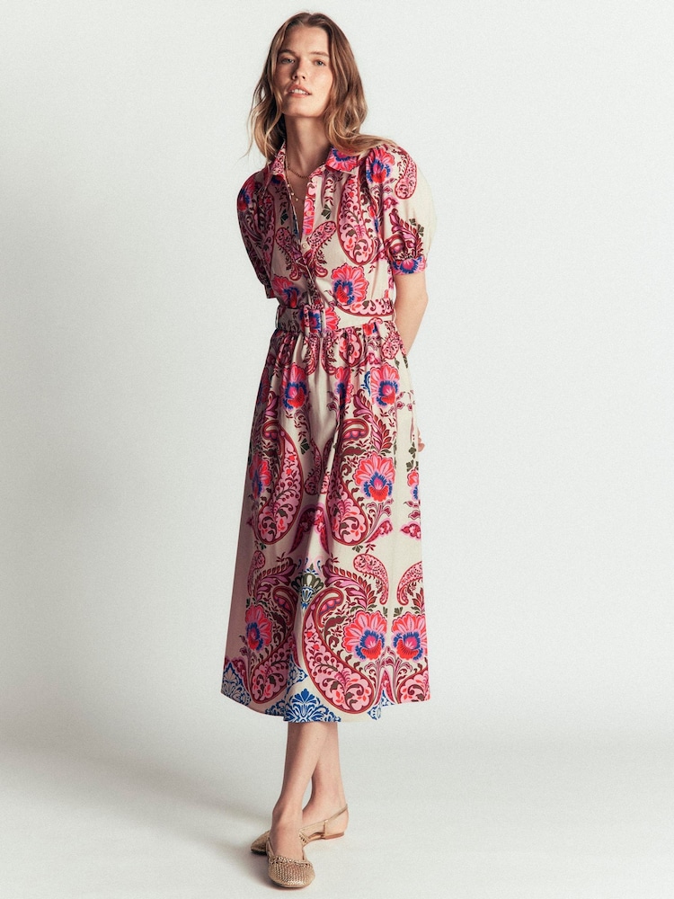 Boden Pink Belted Cotton Midi Dress - Image 1 of 5 Boden Pink Belted Cotton Midi Dress - Image 1 of 5