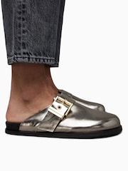 AllSaints Silver Venus Shearling Mules - Image 1 of 7