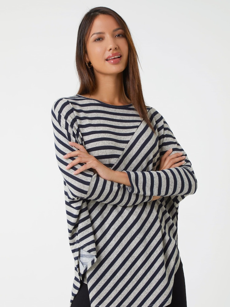 Roman Grey Contrast Stripe Stretch Jersey Top - Image 1 of 6