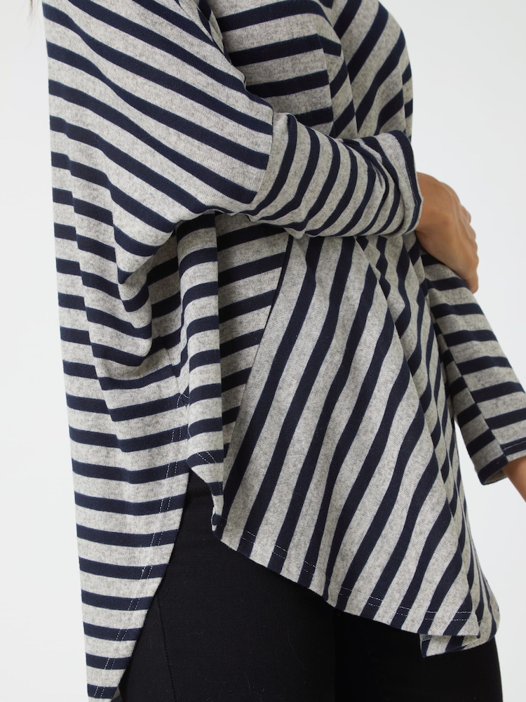 Roman Grey Contrast Stripe Stretch Jersey Top - Image 6 of 6