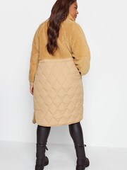 Yours Curve Natural Mixed Teddy Quilted Coat - Image 2 of 5