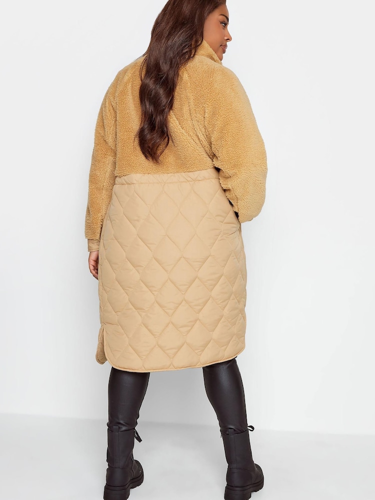 Yours Curve Natural Mixed Teddy Quilted Coat - Image 2 of 5