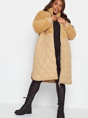 Yours Curve Natural Mixed Teddy Quilted Coat - Image 3 of 5