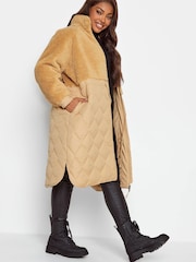 Yours Curve Natural Mixed Teddy Quilted Coat - Image 4 of 5