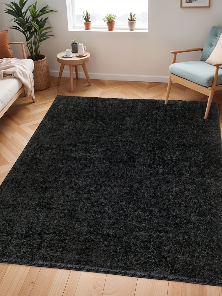 LIVABLISS Black Cloudy Shaggy Plush Pile Rug - Image 1 of 8