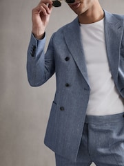 Reiss Chambray Cheltenham Slim Fit Double Breasted Linen Blazer - Image 1 of 7