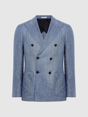 Reiss Chambray Cheltenham Slim Fit Double Breasted Linen Blazer - Image 2 of 7