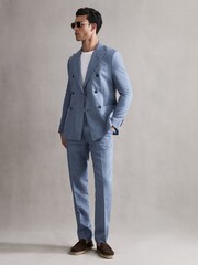 Reiss Chambray Cheltenham Slim Fit Double Breasted Linen Blazer - Image 3 of 7