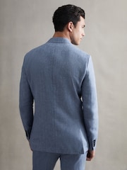 Reiss Chambray Cheltenham Slim Fit Double Breasted Linen Blazer - Image 4 of 7