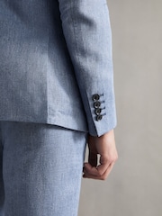 Reiss Chambray Cheltenham Slim Fit Double Breasted Linen Blazer - Image 5 of 7