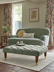 Laura Ashley Baron Chenille Pale Grey Green Ropsley Footstool - Image 1 of 6