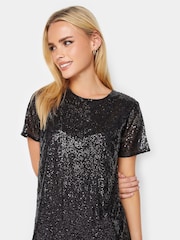 PixieGirl Petite Black Sequin T-Shirt Dress - Image 6 of 6
