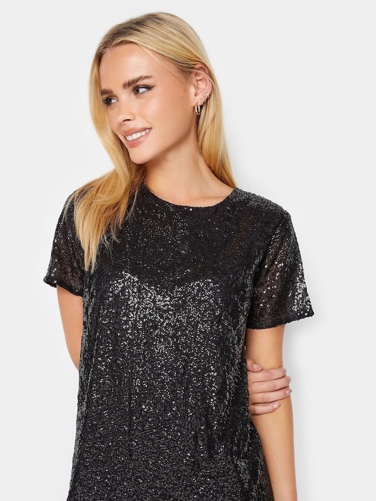 PixieGirl Petite Black Sequin T-Shirt Dress - Image 6 of 6