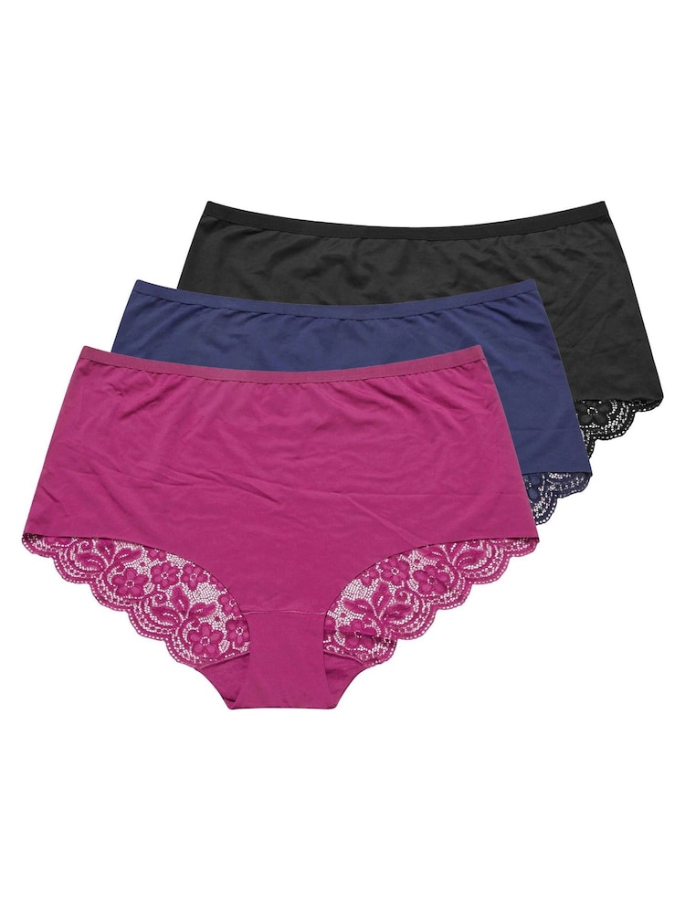 Yours Curve Pink Lace Back Full Briefs 3 Pack - Image 1 of 5