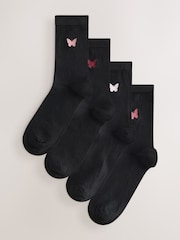 Butterflies Embroidered Motif Ankle Socks 4 Pack - Image 1 of 6
