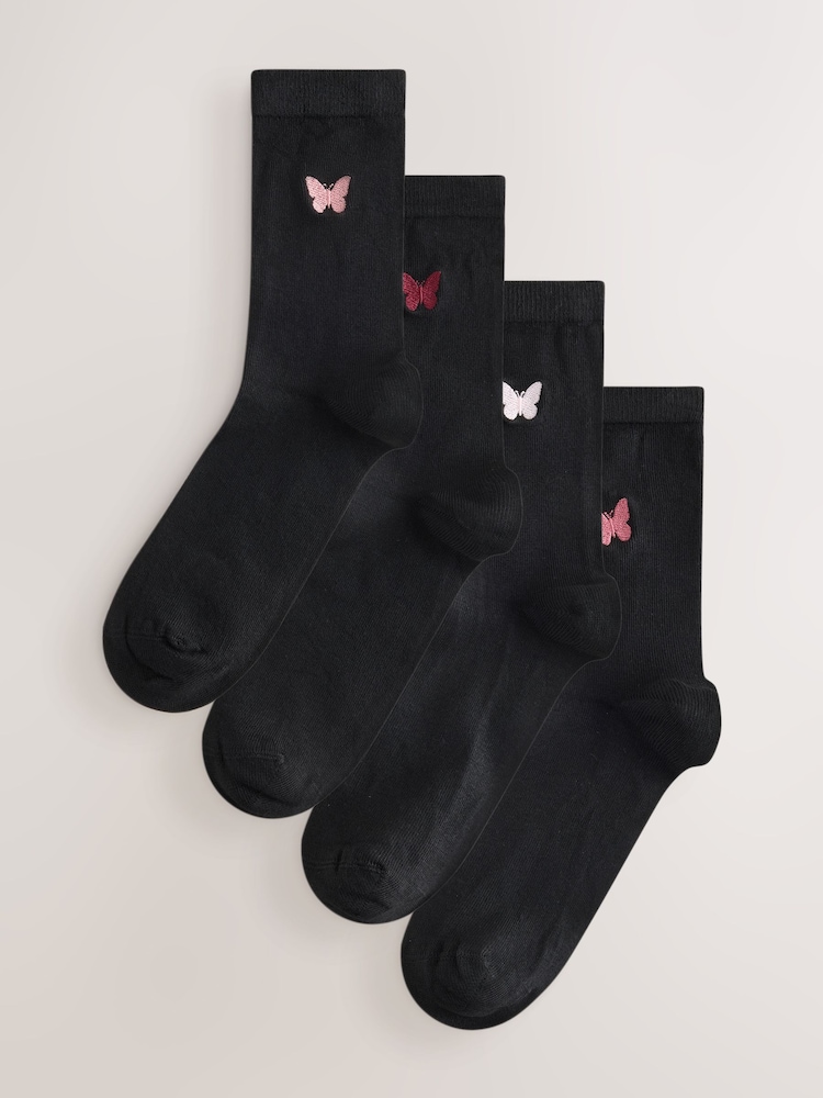 Butterflies Embroidered Motif Ankle Socks 4 Pack - Image 1 of 6 Butterflies Embroidered Motif Ankle Socks 4 Pack - Image 1 of 6
