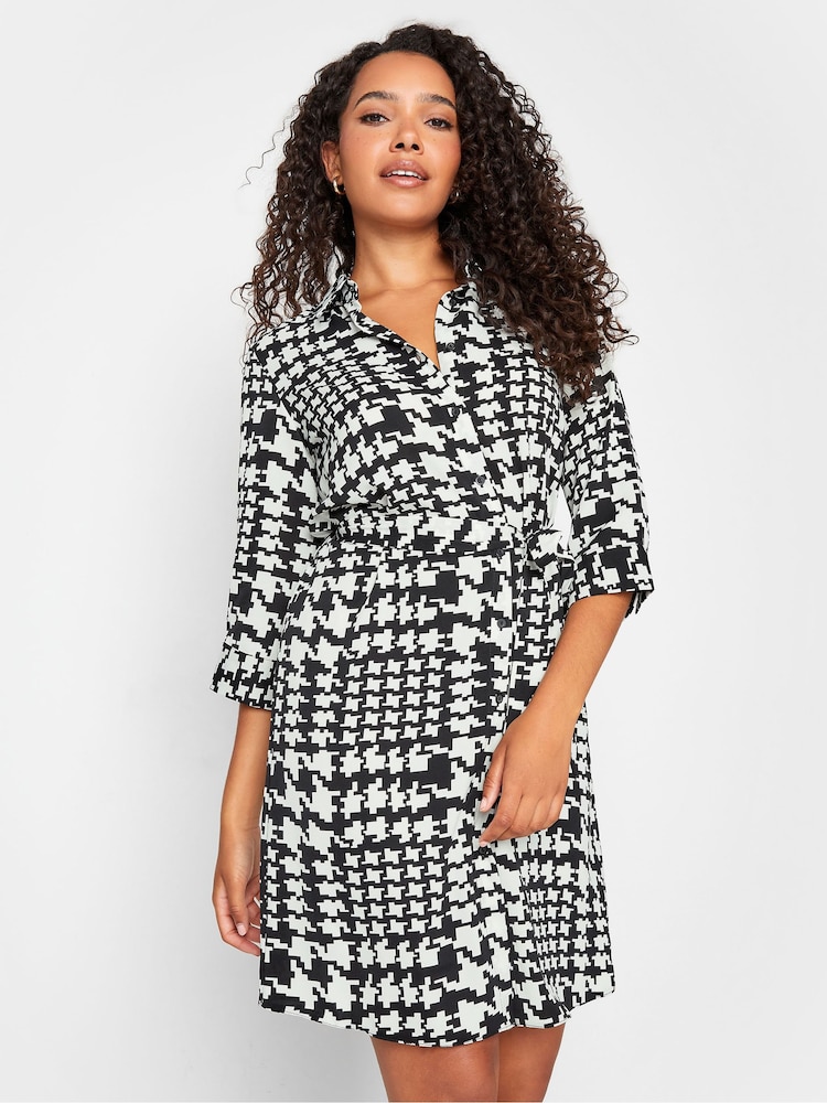 M&Co Black Dogtooth Check Tie Detail Tunic Shirt Dress - Image 1 of 4