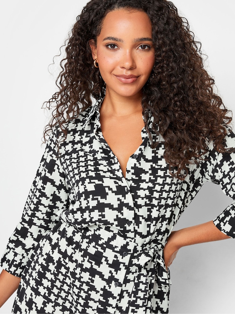 M&Co Black Dogtooth Check Tie Detail Tunic Shirt Dress - Image 4 of 4