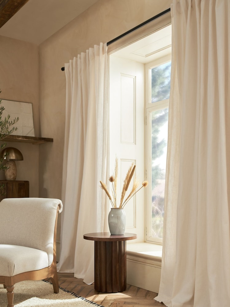 White Washed Cotton Linen Hidden Tab Top Lined Curtains - Image 2 of 6 White Washed Cotton Linen Hidden Tab Top Lined Curtains - Image 2 of 6