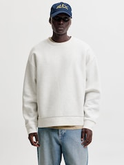 JACK & JONES Off-White Oversized Crew Neck Sweat Top - Image 1 of 7