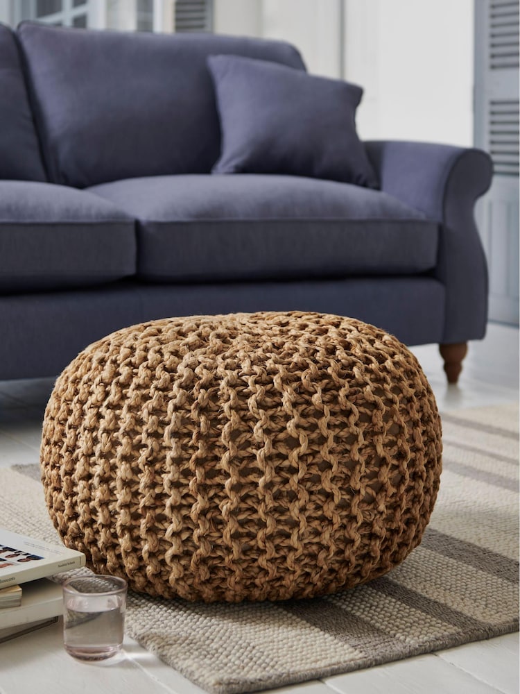 Natural Knitted Jute Pouffe - Image 1 of 3 Natural Knitted Jute Pouffe - Image 1 of 3