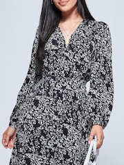Jolie Moi Crepe Wrap Long Sleeve Black Midi Dress - Image 5 of 5