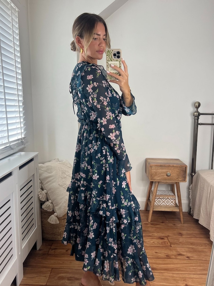 Style Cheat Green Birdie Frill Tie Back Dress - Image 2 of 4
