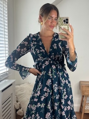 Style Cheat Green Birdie Frill Tie Back Dress - Image 4 of 4
