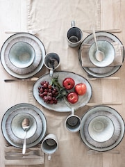 Dutch Rose Blue Set of 4 Dinner Plates 12 Piece Set with Pasta Bowls - Image 1 of 4