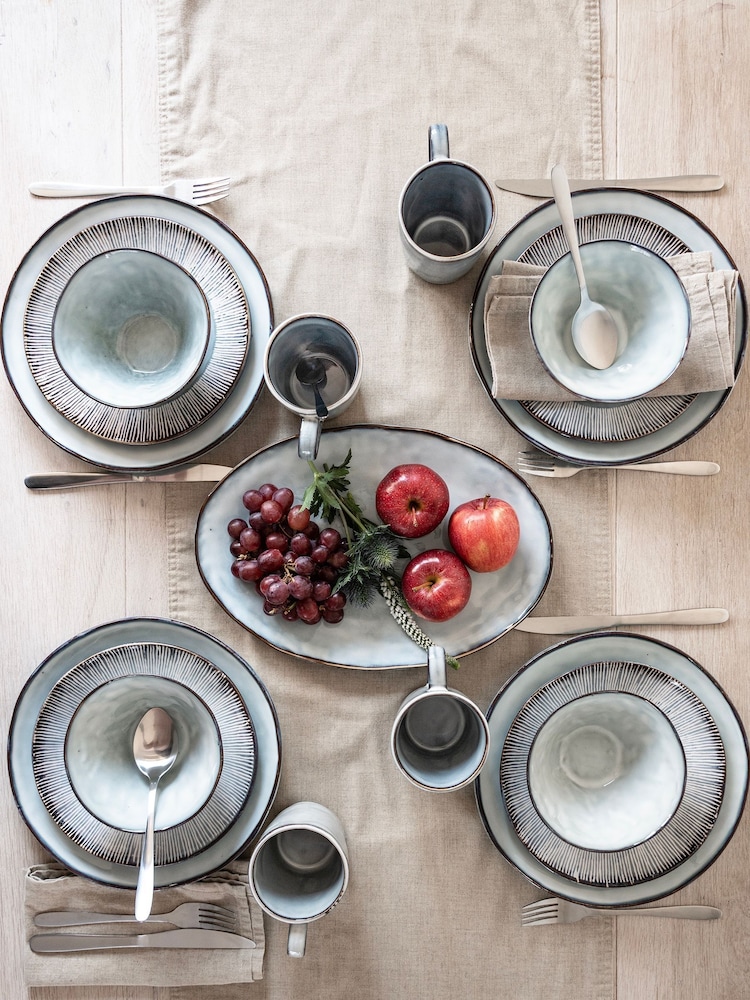Dutch Rose Blue Set of 4 Dinner Plates 12 Piece Set with Pasta Bowls - Image 1 of 4