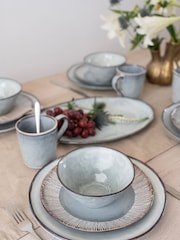 Dutch Rose Blue Set of 4 Dinner Plates 12 Piece Set with Pasta Bowls - Image 2 of 4