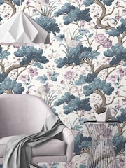 Woodchip & Magnolia Blue Crane Bird Wallpaper - Image 1 of 4