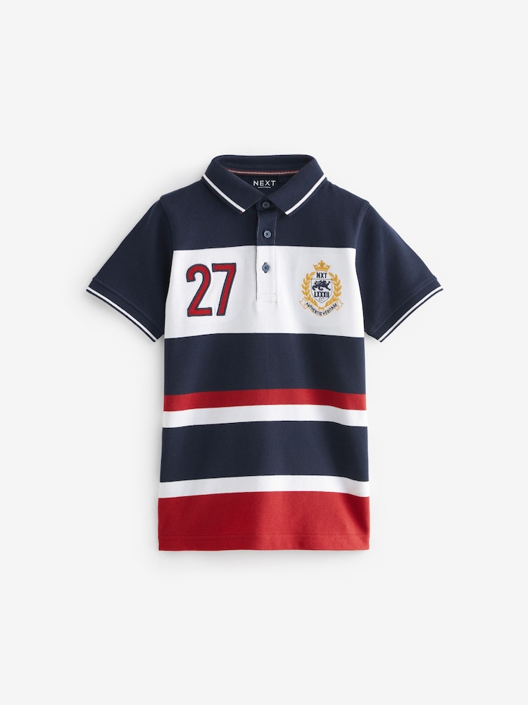 Rdeče-modra - 100% Cotton kratek rokav; s kratkimi rokavi z izrazitim barvnim vzorcem polo majice (3-16yrs) - Slika 1 iz 3