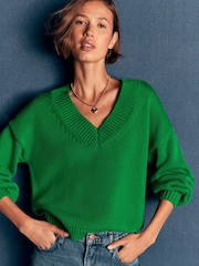 Boden Green Lucy Cotton V-Neck Jumper - Image 1 of 6