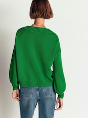 Boden Green Lucy Cotton V-Neck Jumper - Image 2 of 6