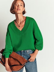 Boden Green Lucy Cotton V-Neck Jumper - Image 4 of 6