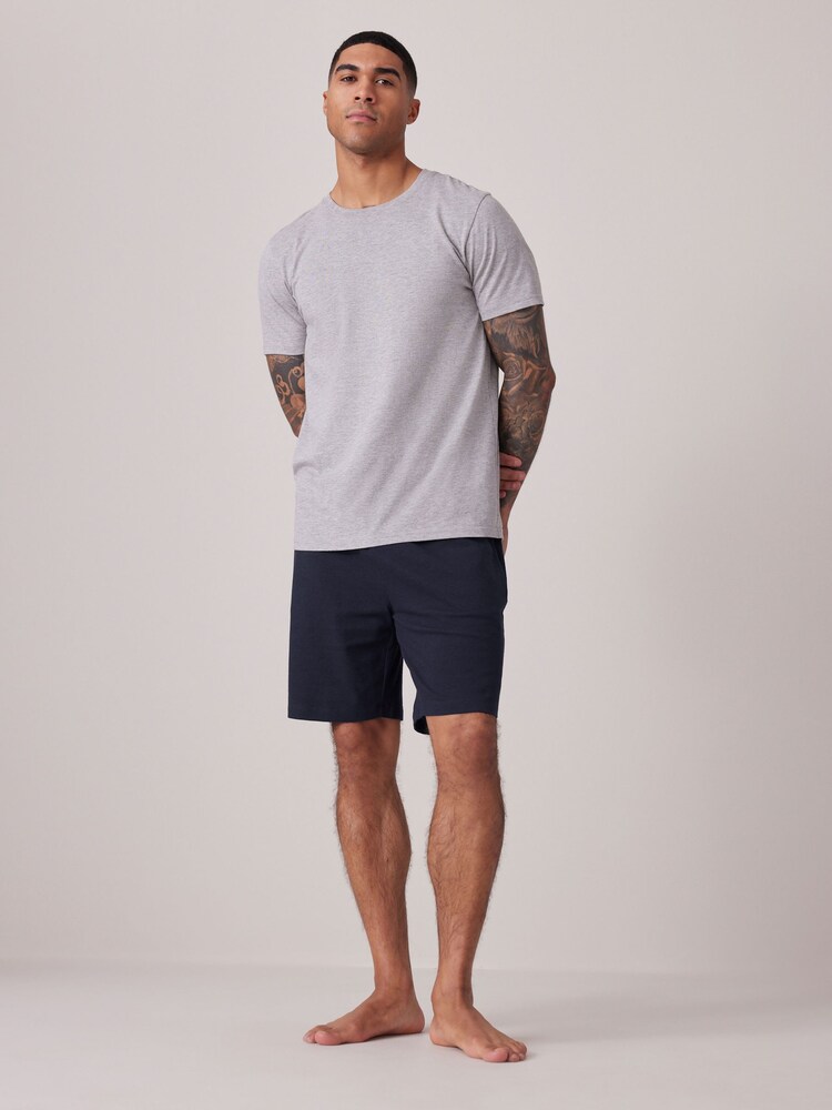 Navy Blue/Grey Texture 100% Cotton Lightweight Joggers Shorts 2 Pack - Image 2 of 14