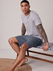 Navy Blue/Grey Texture 100% Cotton Lightweight Joggers Shorts 2 Pack - Image 5 of 14
