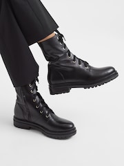 Reiss Black Jenna Leather Lace-Up Boots - Image 2 of 6