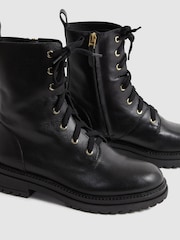Reiss Black Jenna Leather Lace-Up Boots - Image 5 of 6