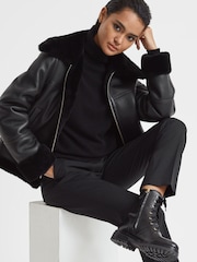Reiss Black Jenna Leather Lace-Up Boots - Image 6 of 6